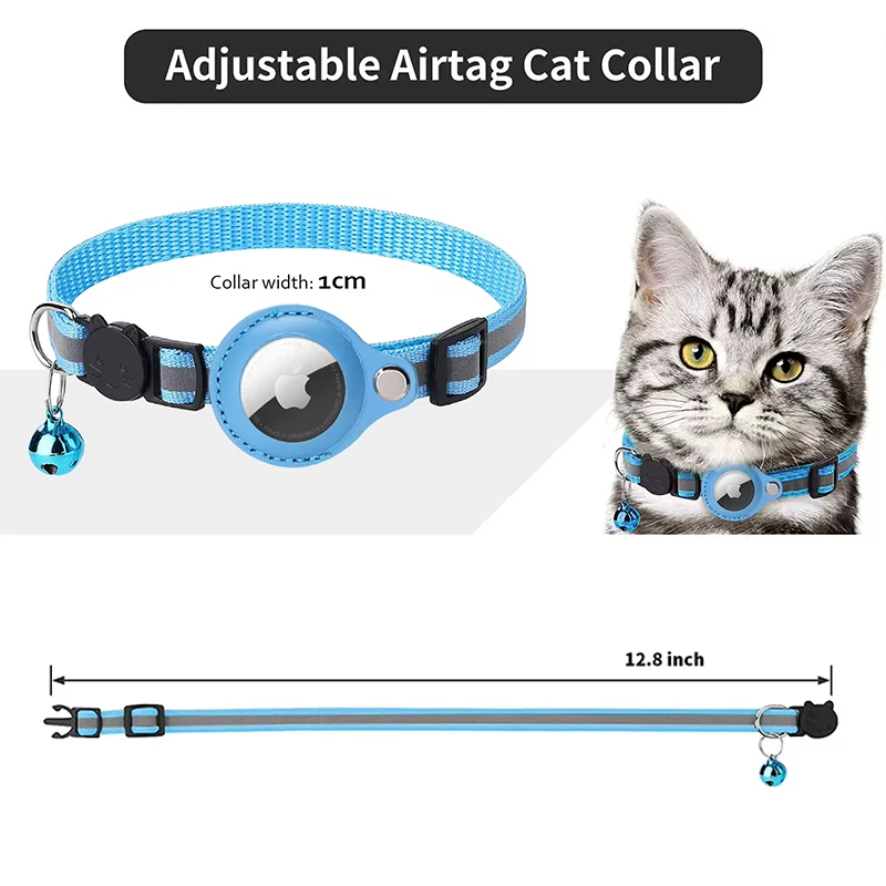 Anti-lost Cat Collar for Airtag GPS Tracker Protective Case with Bell Reflective Cats Necklace Kitten Puppy Pet Accesories