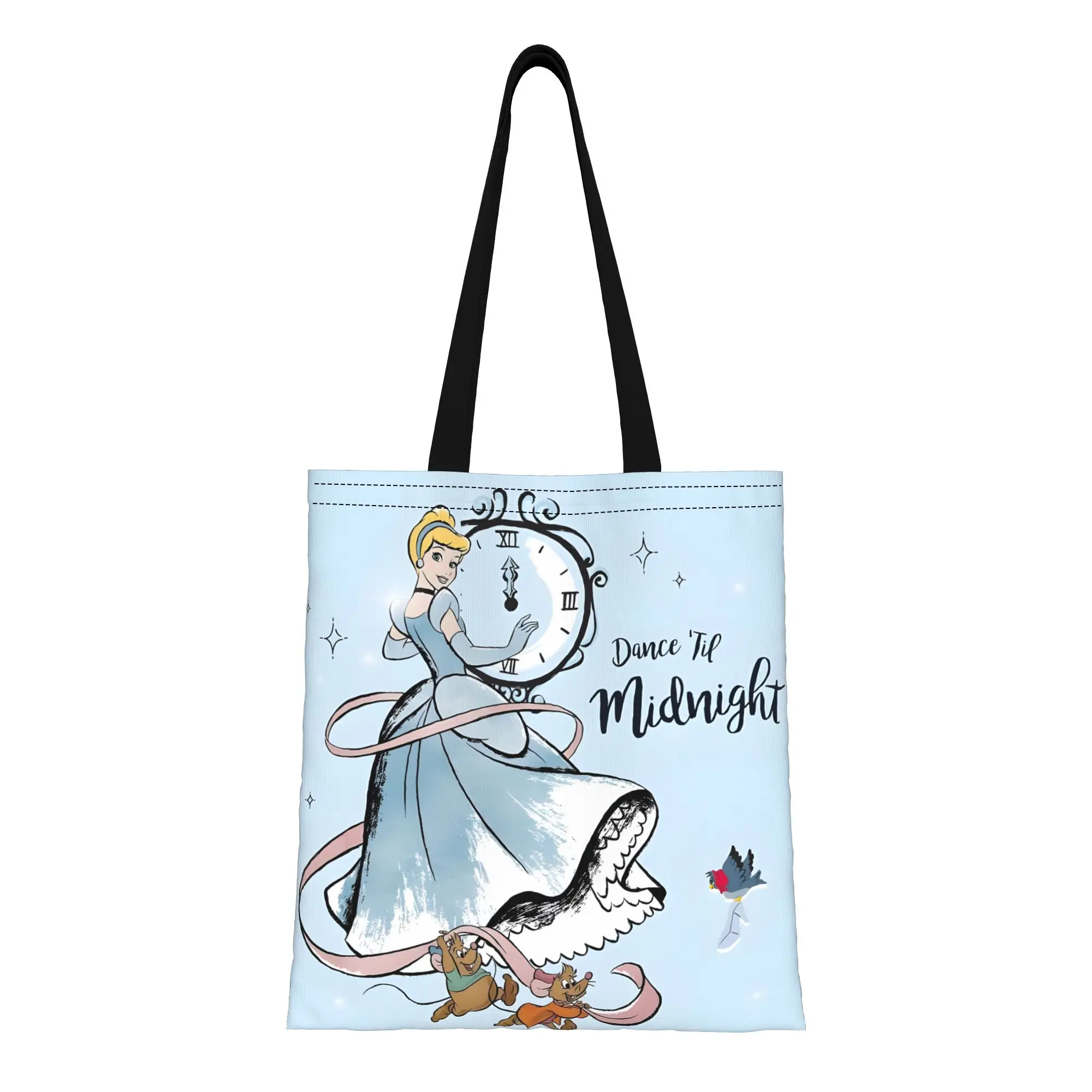 

1 шт. Большая вместительная холщовая сумка-тоут «Бал-платье Золушки» и «Стеклянные туфельки Золушки», складная, с шикарным узором, без застежки