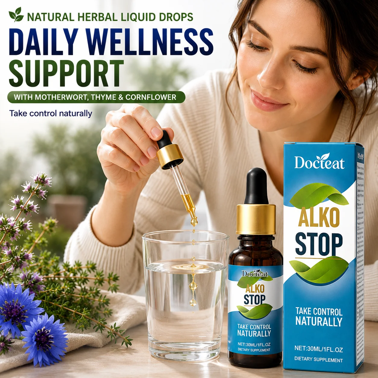 Natural Herbal Liquid Drops 30ml with Motherwort Thyme Cornflower Gentle Nighttime Sleep Support Daily Care for Women Men