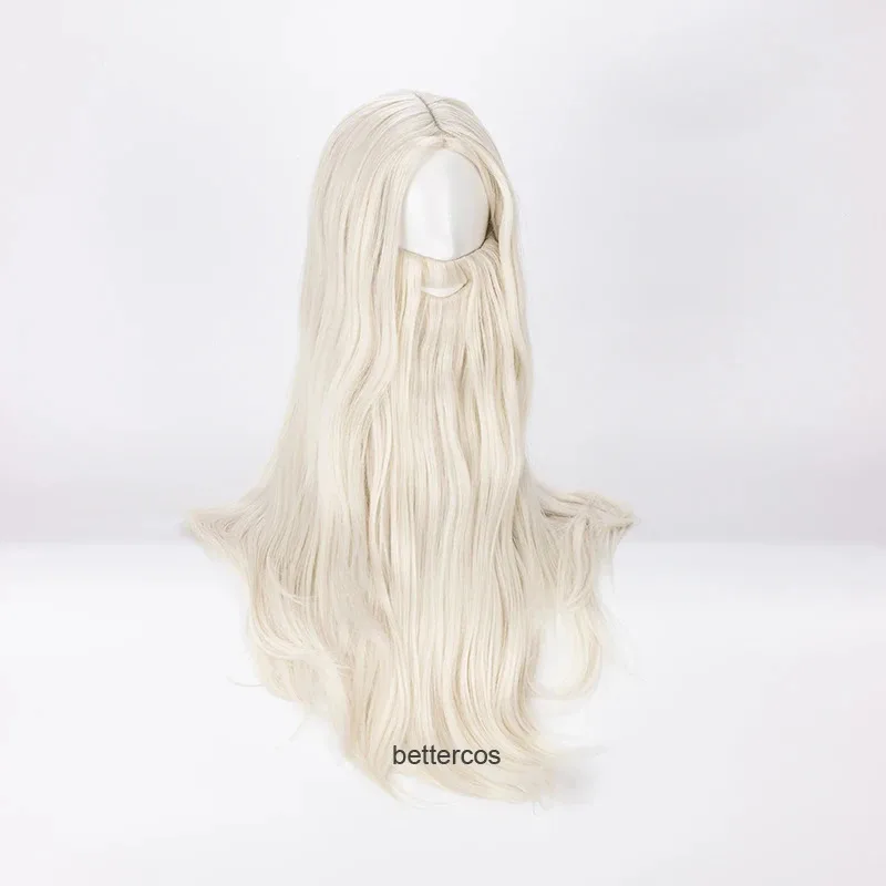 Pelucas de Cosplay Dumbledore Gandalf Mithrandir, 65cm, Rubio con barba, peluca de pelo sintético resistente al calor + gorro de peluca