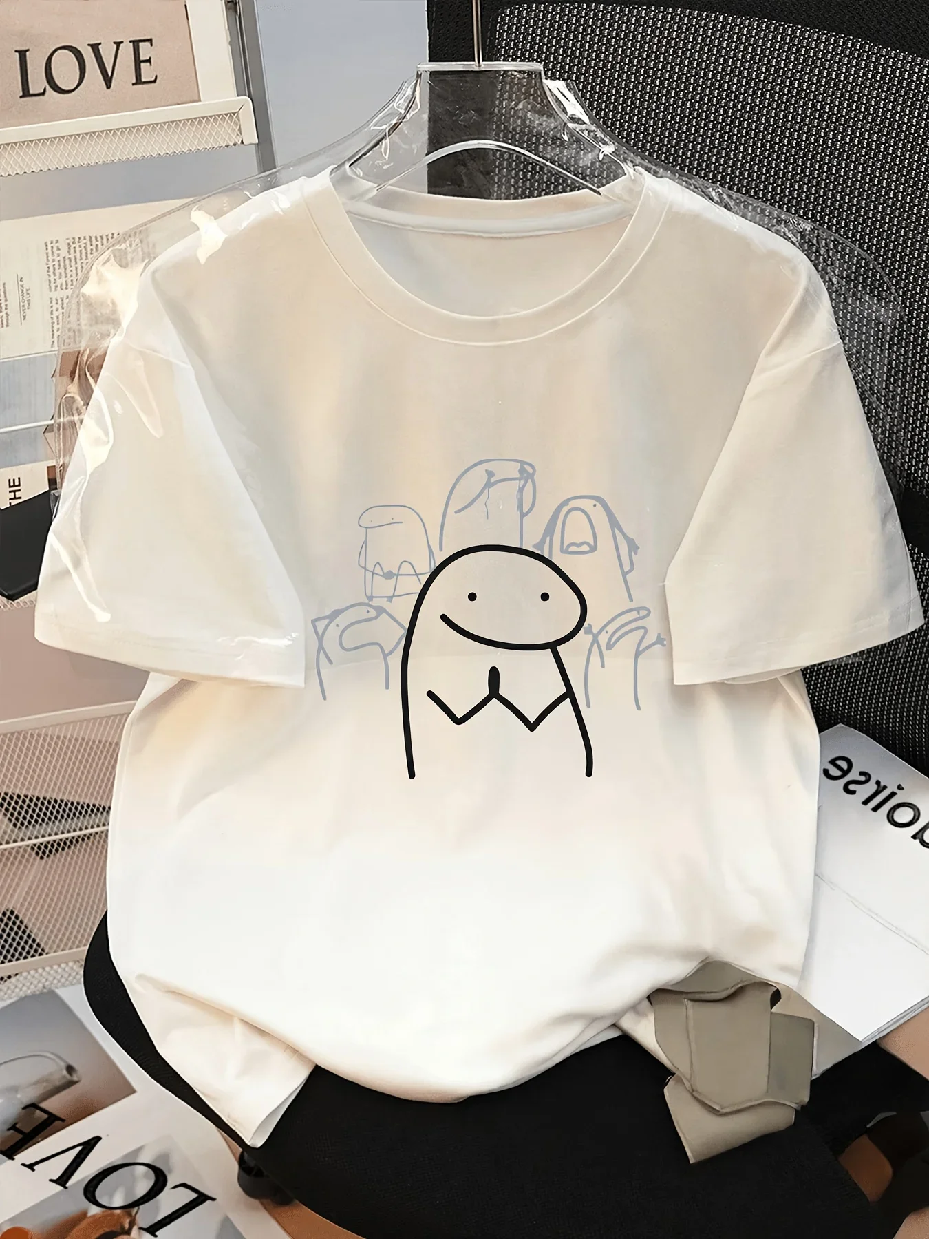 100% pure cotton new summer men's and women's round neck short sleeved T-shirt, emoji prayer gratitude print humorous art
