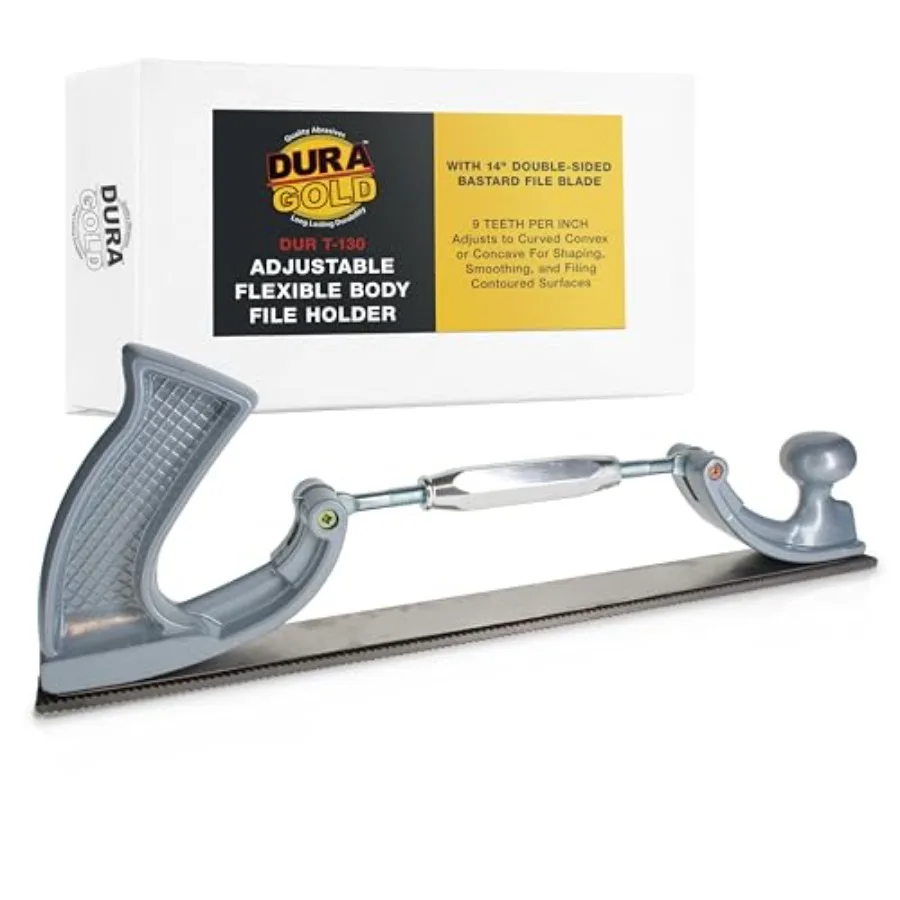 

Dura-Gold Adjustable Flexible Body File with 14" Double-Sided Bastard File Blade, 9 Teeth Per Inch - Adjusts to Curved Convex o