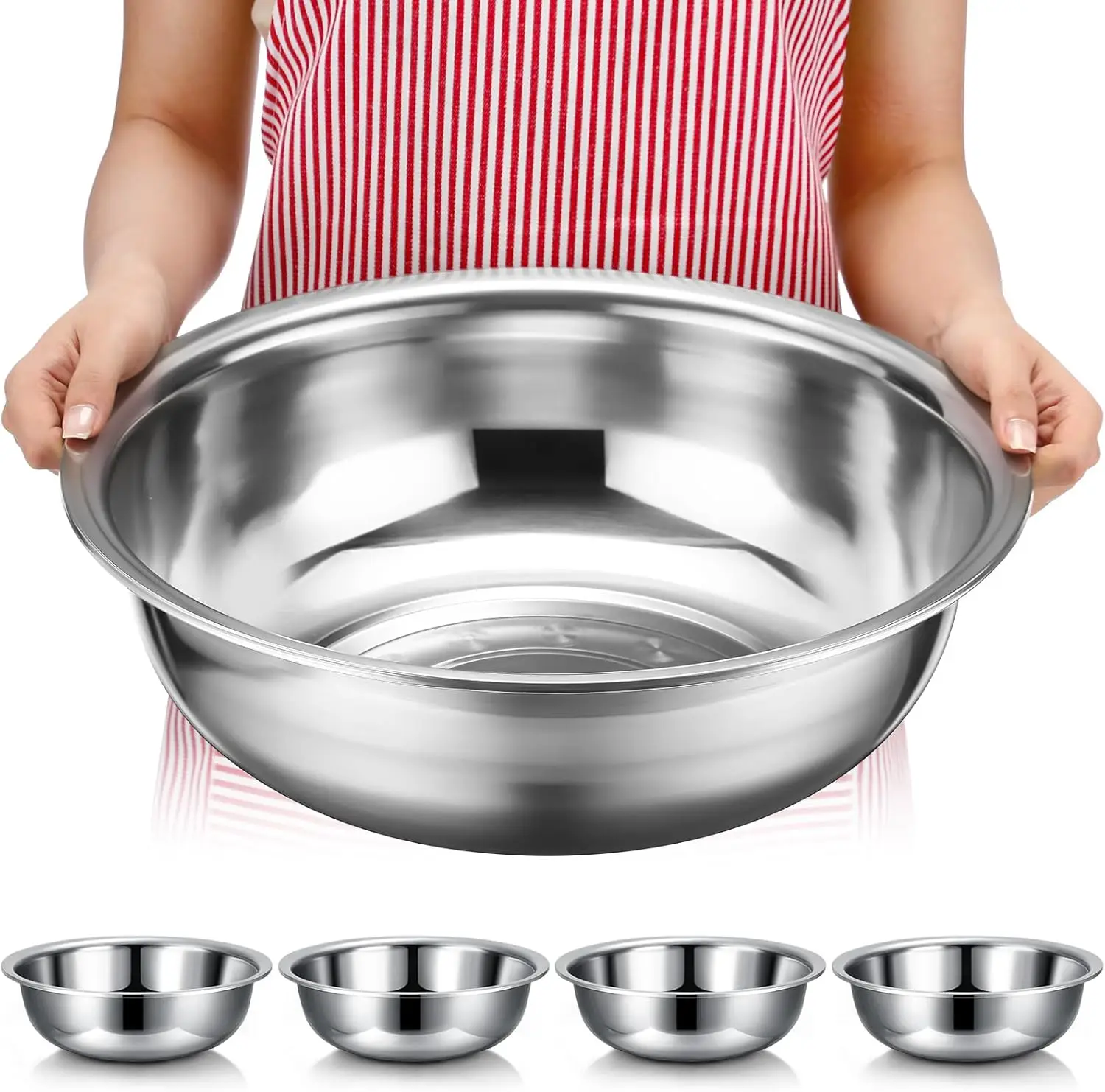 

4-Piece Stainless Steel Mixing Bowls Set, Extra Large 13-Inch 8-Quart Mirror Finish, Dishwasher Safe for Home & Commercial Use