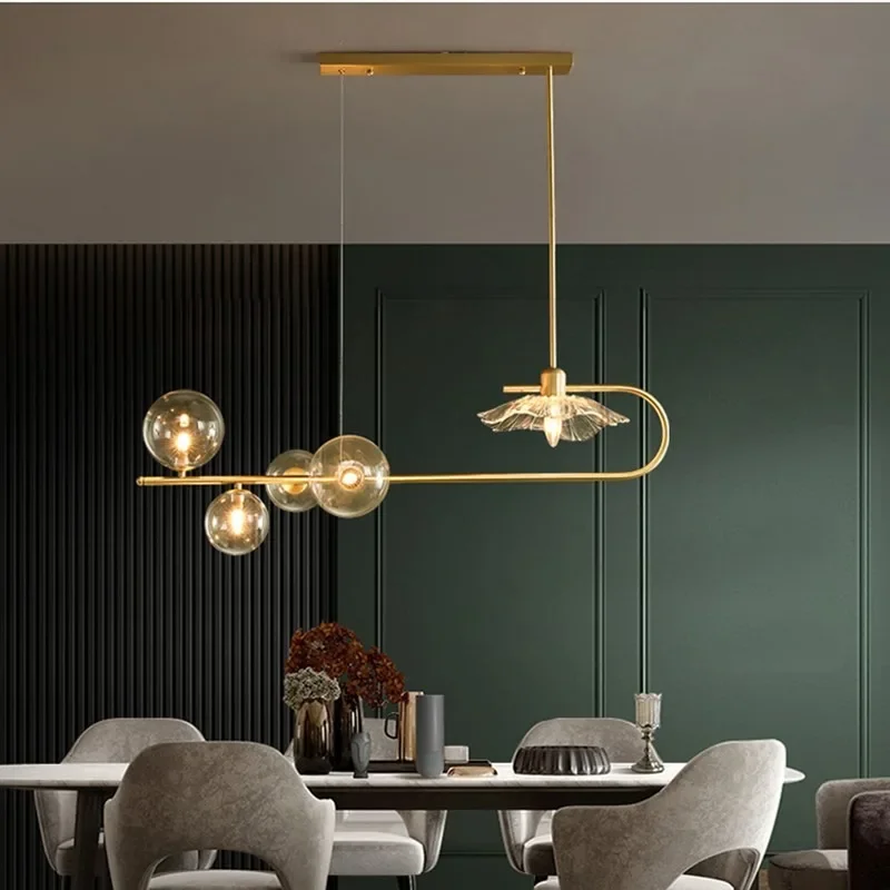 Minimalist Luxury Golden Black LED Pendant Light Nordic Iron Hanging Lamps Home Decor Chandeliers for Dining Room