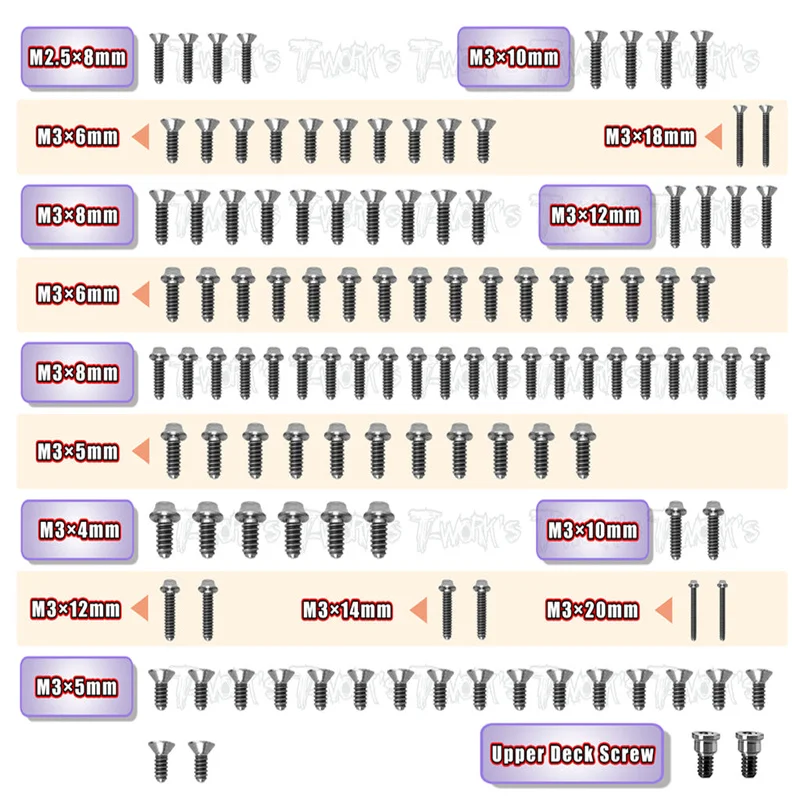 

Original T works TSSU-X4 64 Titanium Screw set ( UFO Head ) 117pcs.(For Xray X4)ssional Rc part