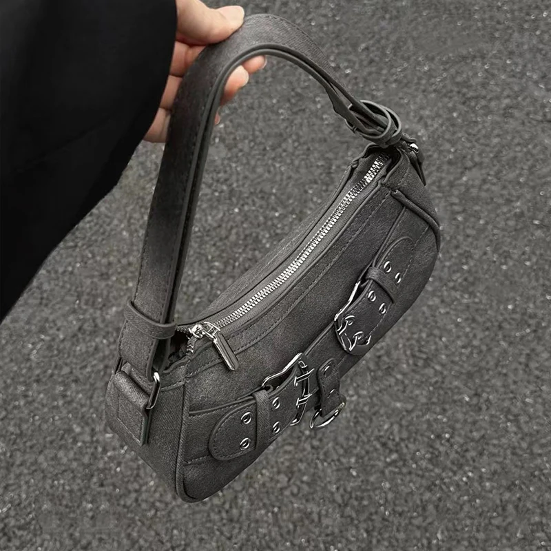 Süße coole Denim graue Umhängetasche Damen Y2k Grunge Hot Girls Casual Handtasche Lady Vintage vielseitige Unterarmtasche Herbst