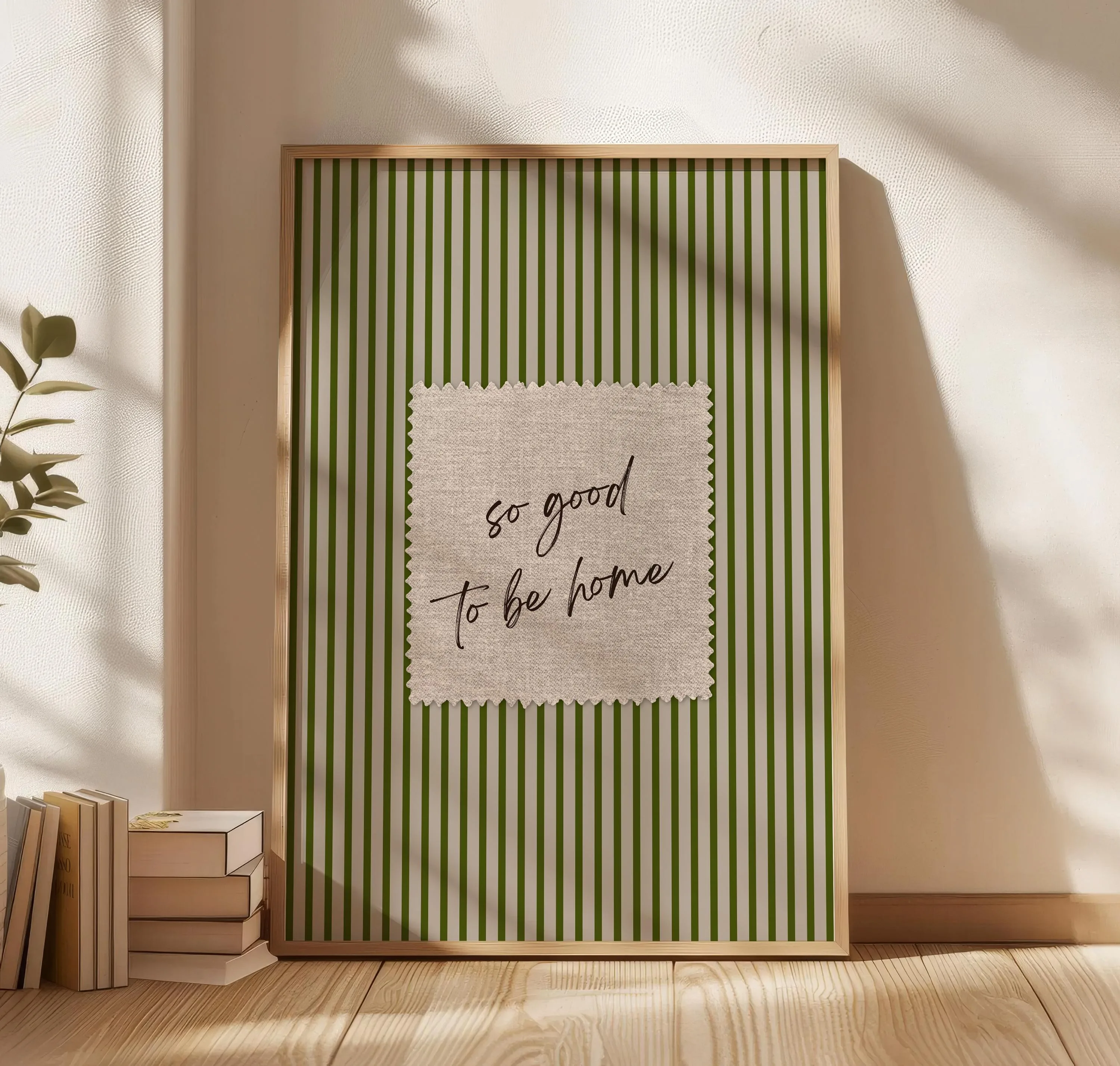 So Good To Be Home Quotation Canvas Printing Minimalist Green Striped How Lucky We Are Wall Art Poster for Modern Home Decor
