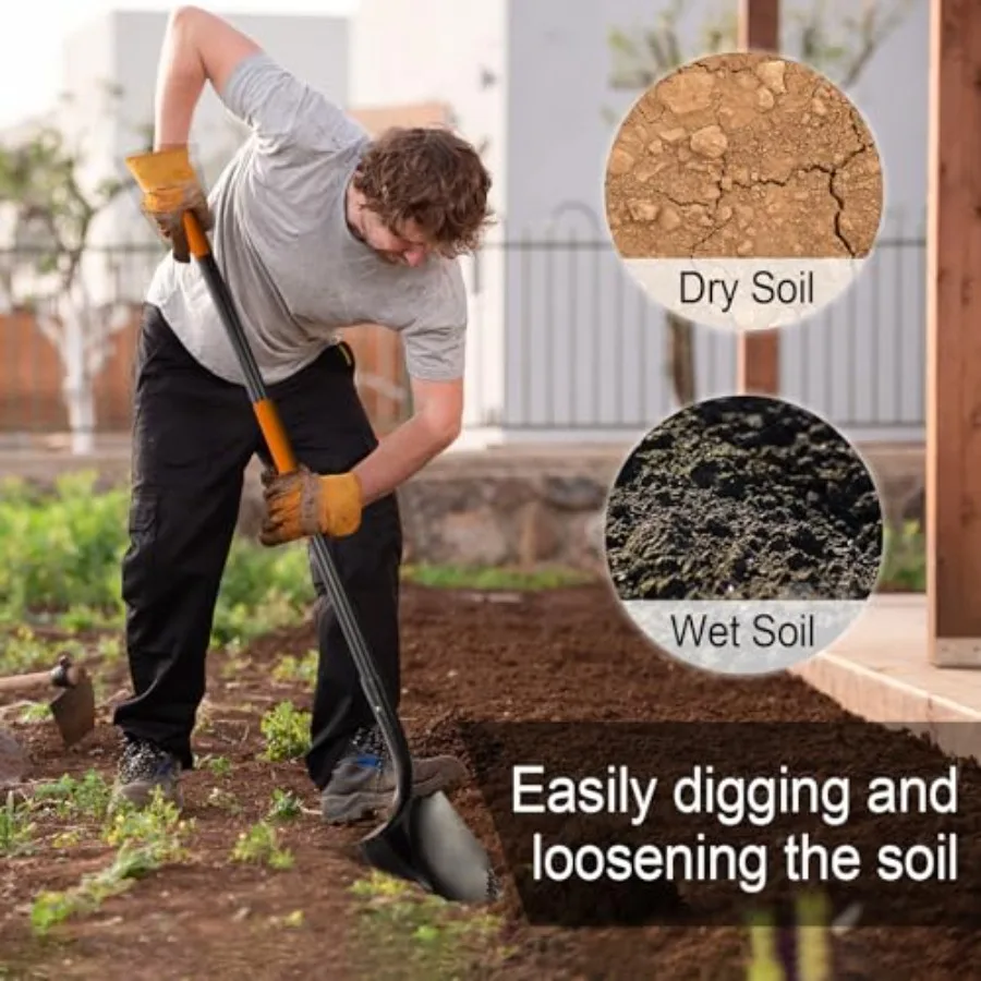 مجرفة شديدة التحمل للحفر بمقبض طويل من الألياف الزجاجية مثالية لمواقع البناء ومهام البستنة وشفرة معدنية متينة #4