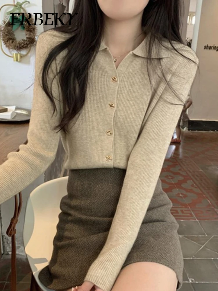 Autumn Polo Collar Temperament Bottoming Sweater Fashion Knitted Cardigan Long Sleeve Simple Casual Top Korean Fashion Jumper