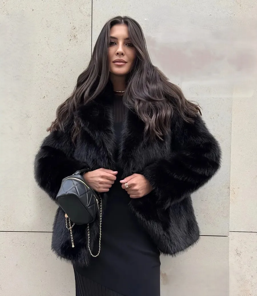 

Пальто из искусственного меха, женская милая рабочая одежда в мото-стиле, женская рабочая одежда в стиле стимпанк с разрезом и карманом, складной воротник, манжеты в рубчик, массивный крой