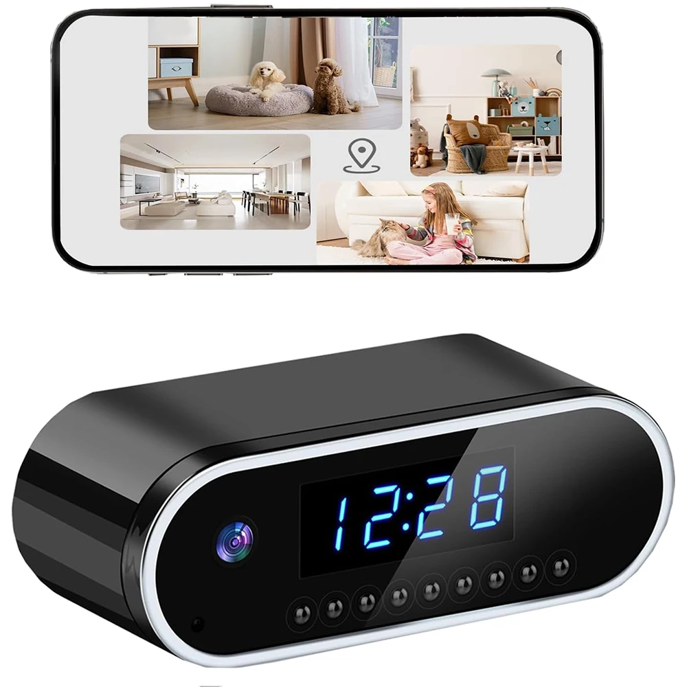 Mini Clock WiFi Camera 1080P HD, Motion Detection, Night Vision, Loop Recording, Remote Viewing, Baby Monitor for Indoor Use