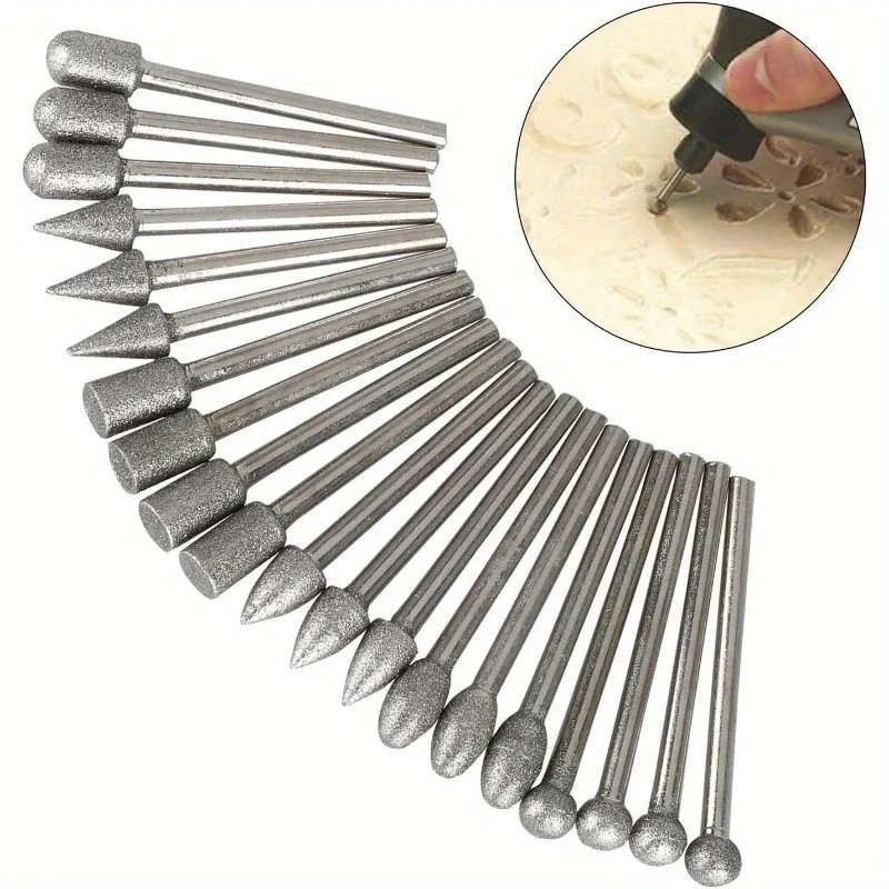 20 قطعة رؤوس طحن الماس بت صغير لأداة الحفر الدوارة نتوءات طحن الملحقات 3 مللي متر عرقوب أدوات عدة أداة جلخ #4