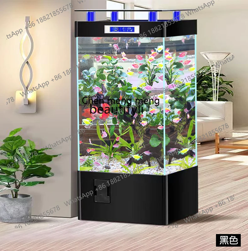 

X Super White Glass Fish Tank Living Room Home Small Floor Vertical Aquarium beside TV Cabinet