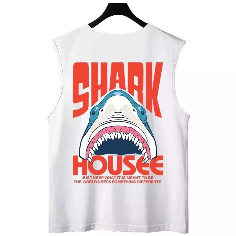 Summer Shark Graphic Printed Sleeveless Tee Shirt For Men Hip Hop Oversized Y2K Streetwear Tank Tops Hombre Anime Vest Clothing