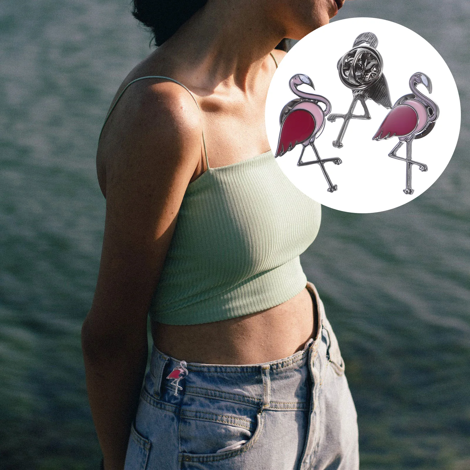 3pcs Flamingo Brooch Pin Women Fashion Alloy Jewelry Artificial Collar Brooches Clothes Elegant Style Decorative Metal