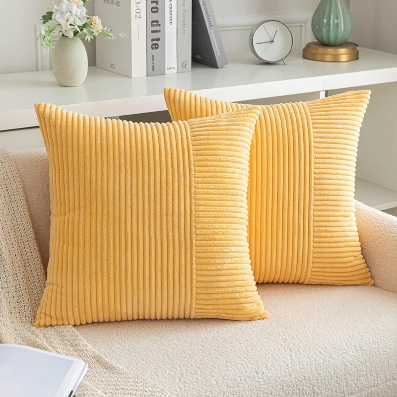 30x50cm 45x45cm 50x50cm Corduroy Throw Pillow Covers Striped Patchwork Yellow Farmhouse Classic Halloween Decor Pillowcases