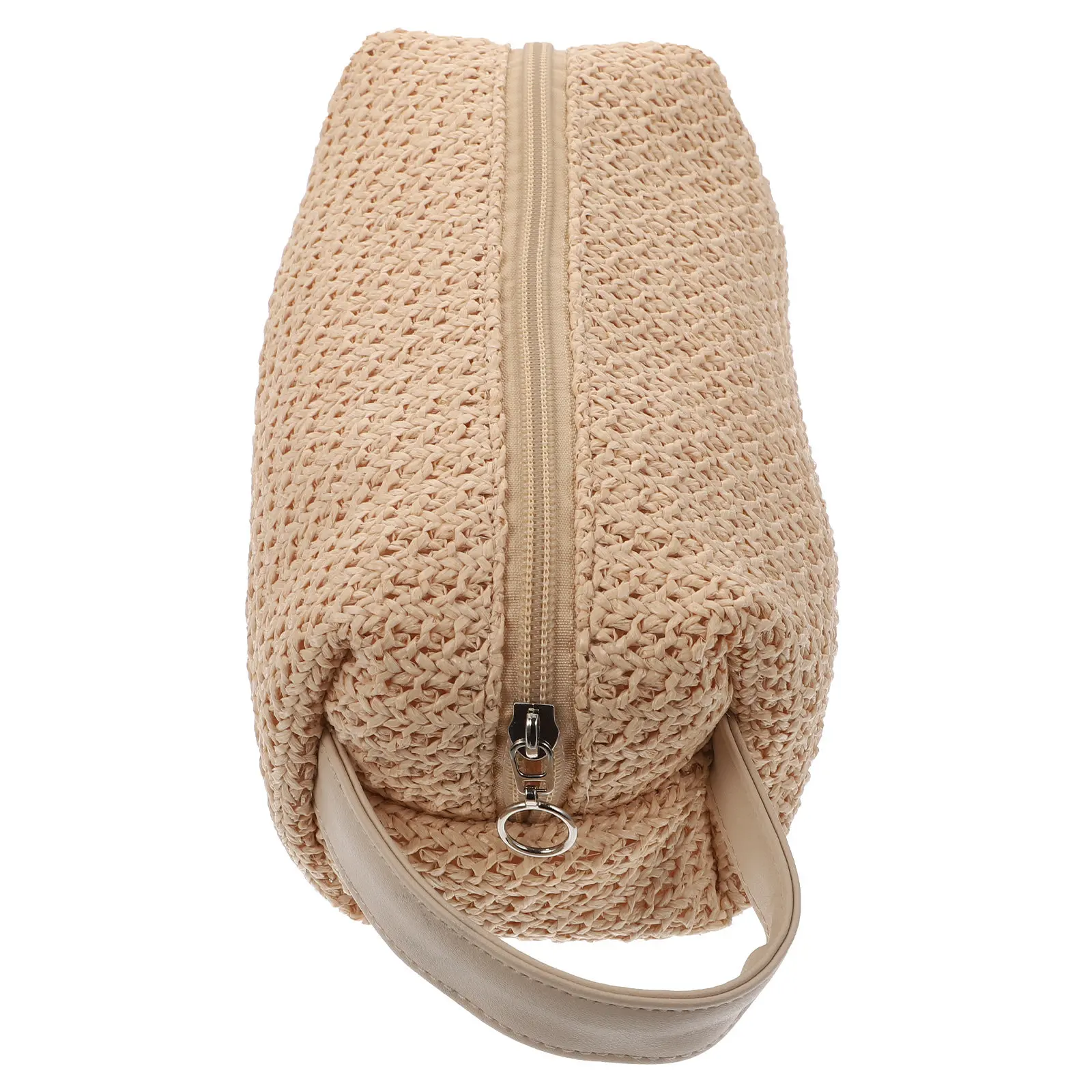 

PP Straw Zipper Clutch Bag Handmade Woven Lightweight Large Capacity Coin Purse Travel Washing Makeup Pouch for Women