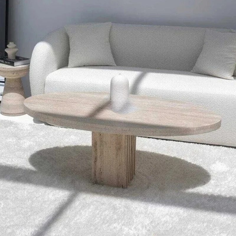 

Natural travertine coffee table urgent use small apartment living room creative oval coffee table French wabi sandy wind2005