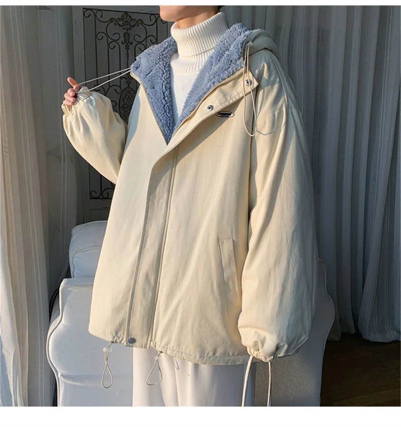 Lamb Fleece Jacket Men In Winter Thick Cotton Coat With Added Fleece Loose Handsome Cotton Jacket Winter Clothing Cotton Jacket