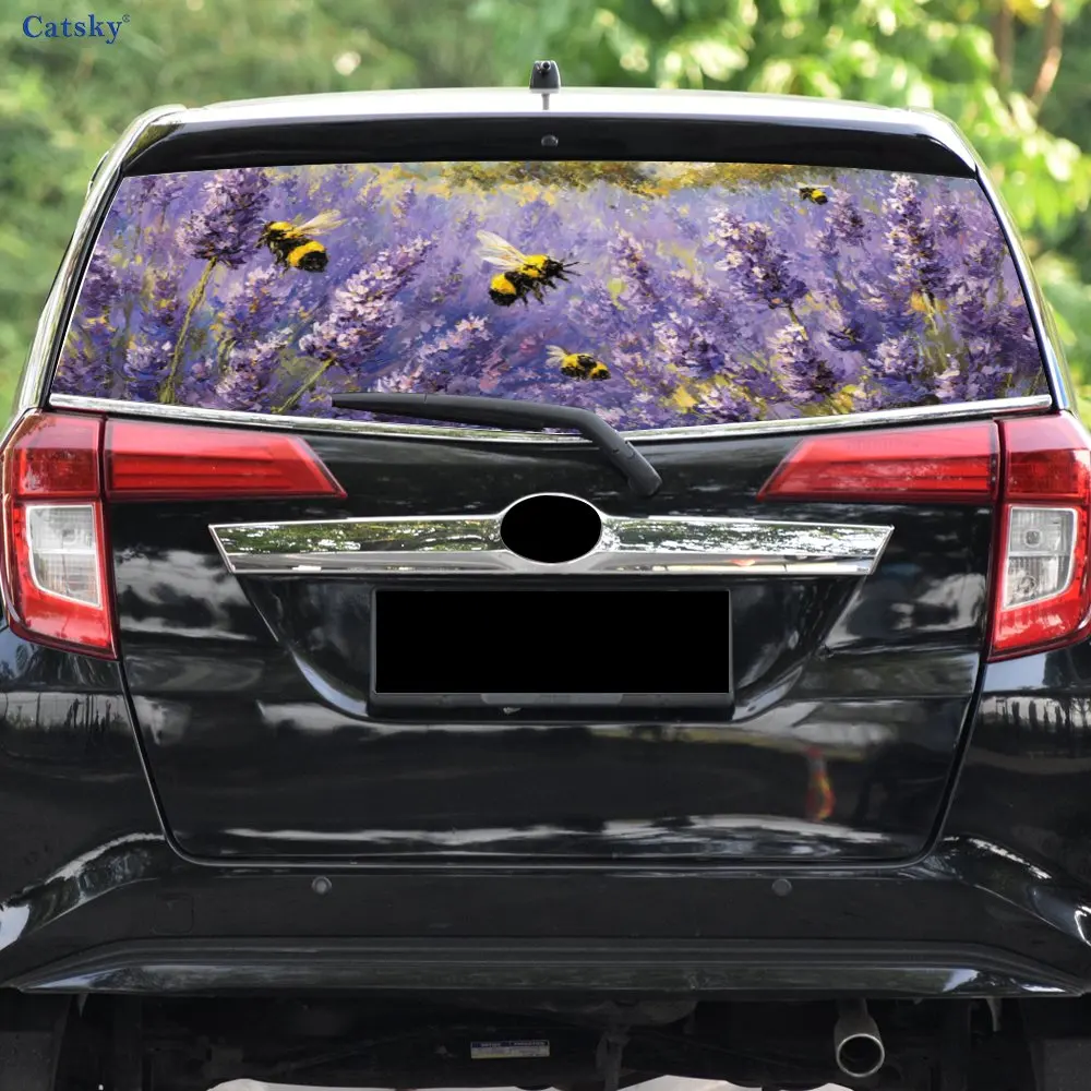 لافندر فيلد بيز مشغول مغامرة بولي كلوريد الفينيل مثقب سيارة الفينيل يلتف ، دائم ملصق الزجاج الأمامي الخلفي للسيارة ، مقاوم للماء سيارة الخلفية فوز #3