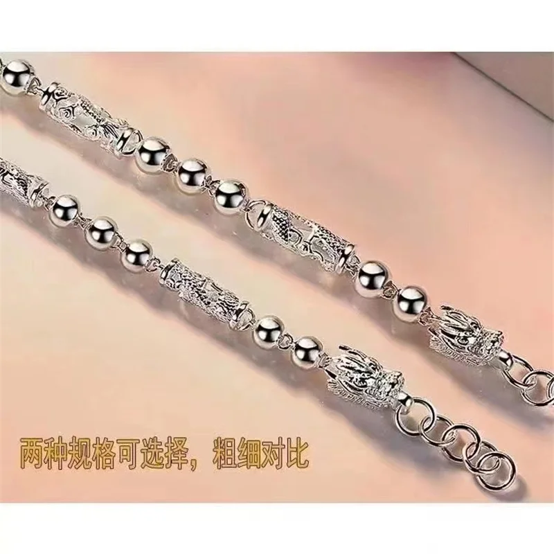 999 pure silver men's dragon head Buddha bead bracelet, bold and domineering, simple and personalized couple jewelry gift