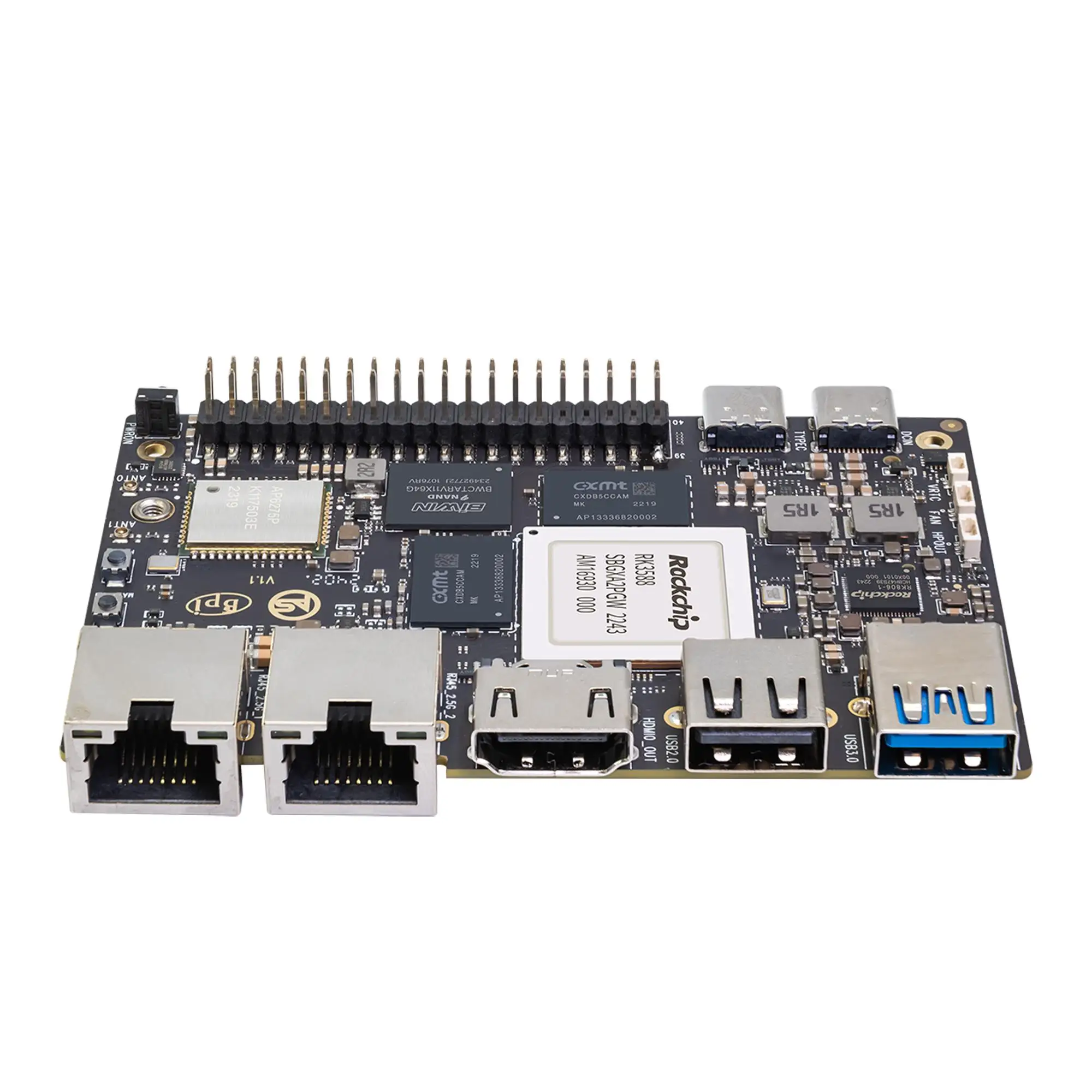 

Banana Pi BPI-M7 RockChip RK3588 Quad A76 2.4Ghz and Quad A55 1.8Ghz Mali G610MC4 GPU optional 8G/16G/32G LPDDR4 64G/128G eMMC
