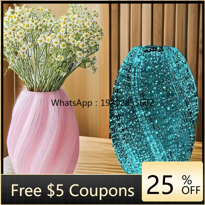 

zz Creative Luminous Wave Mouth Glass Vase Home Decoration Maltose Vase Starry Sky Entrance Decoration Glass