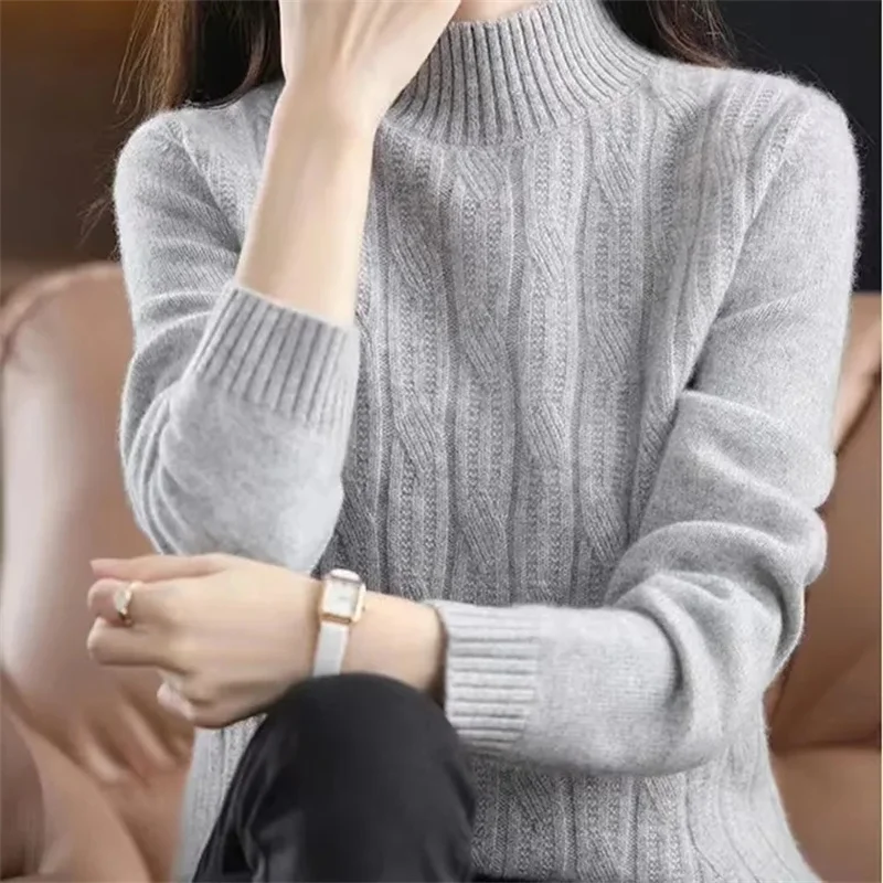 

Half-Neck Twist Sweater Women Autumn Winter New Bottoming Shirt Fashion Knitwear Lazy Wind Coat Loose Padded Pullover Female Top