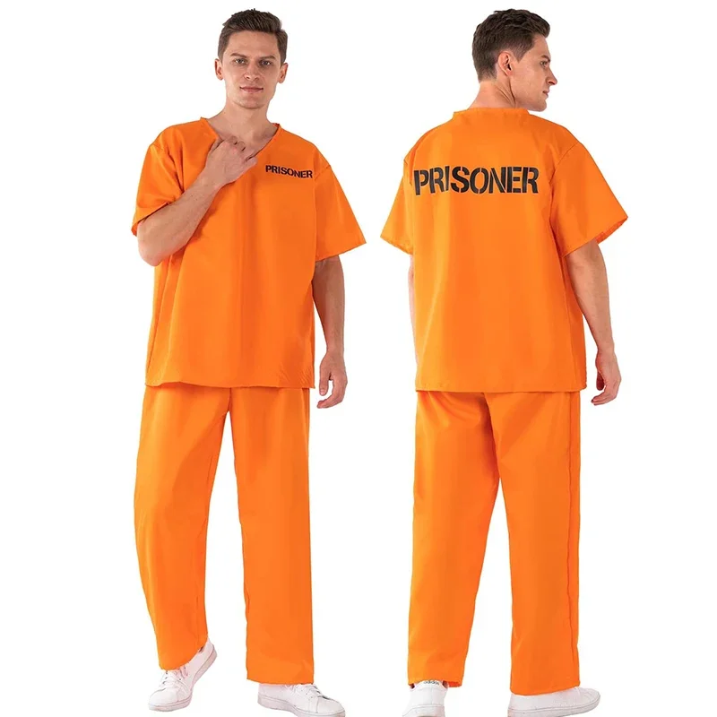 

2024 Men New Black Convict Halloween Cosplay Adult Orange Prison Uniform Costume