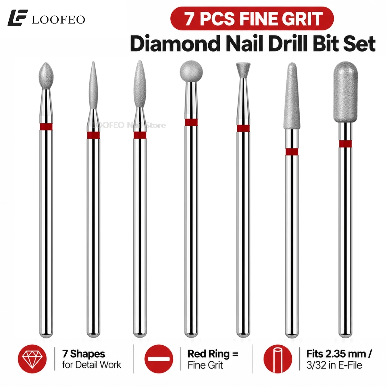 8Pcs Nail Drill Bits Set 7 Diamond 1 Silicone Milling Cutter for Manicure E-File Bit Accessories for Cuticle Burrs Removal Kit