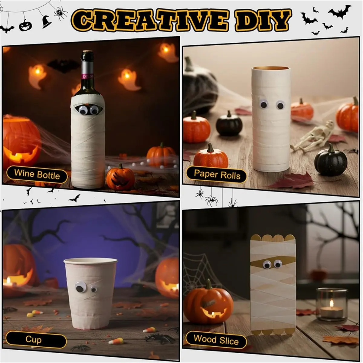 

НОВЫЕ 5 рулонов малярной ленты для украшения Хэллоуина и 300 шт. черные самоклеящиеся глаза 6 мм 12 мм 20 мм для поделок своими руками