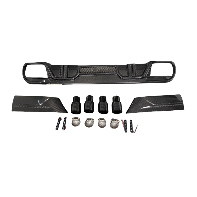 

LD Type Carbon Fiber Rear Diffuser with LED Brake Light 4 Exhaust Nozzles Body Kit for F96 X6M