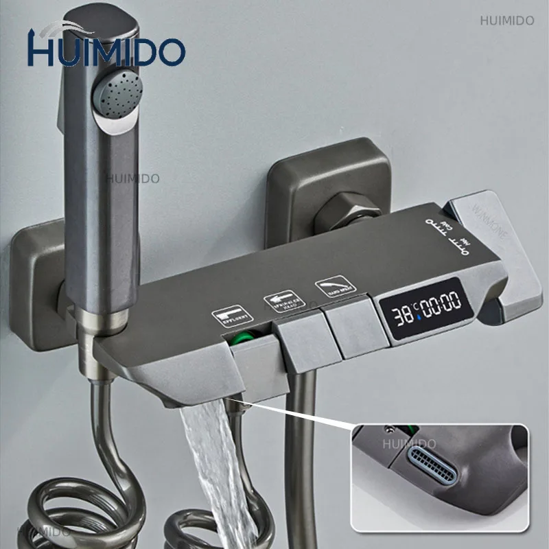White Grey Deluxe Shower System Set Bathroom Rain Shower Faucet Set Brass LED Digital Bathtub Shower Faucet Full Set