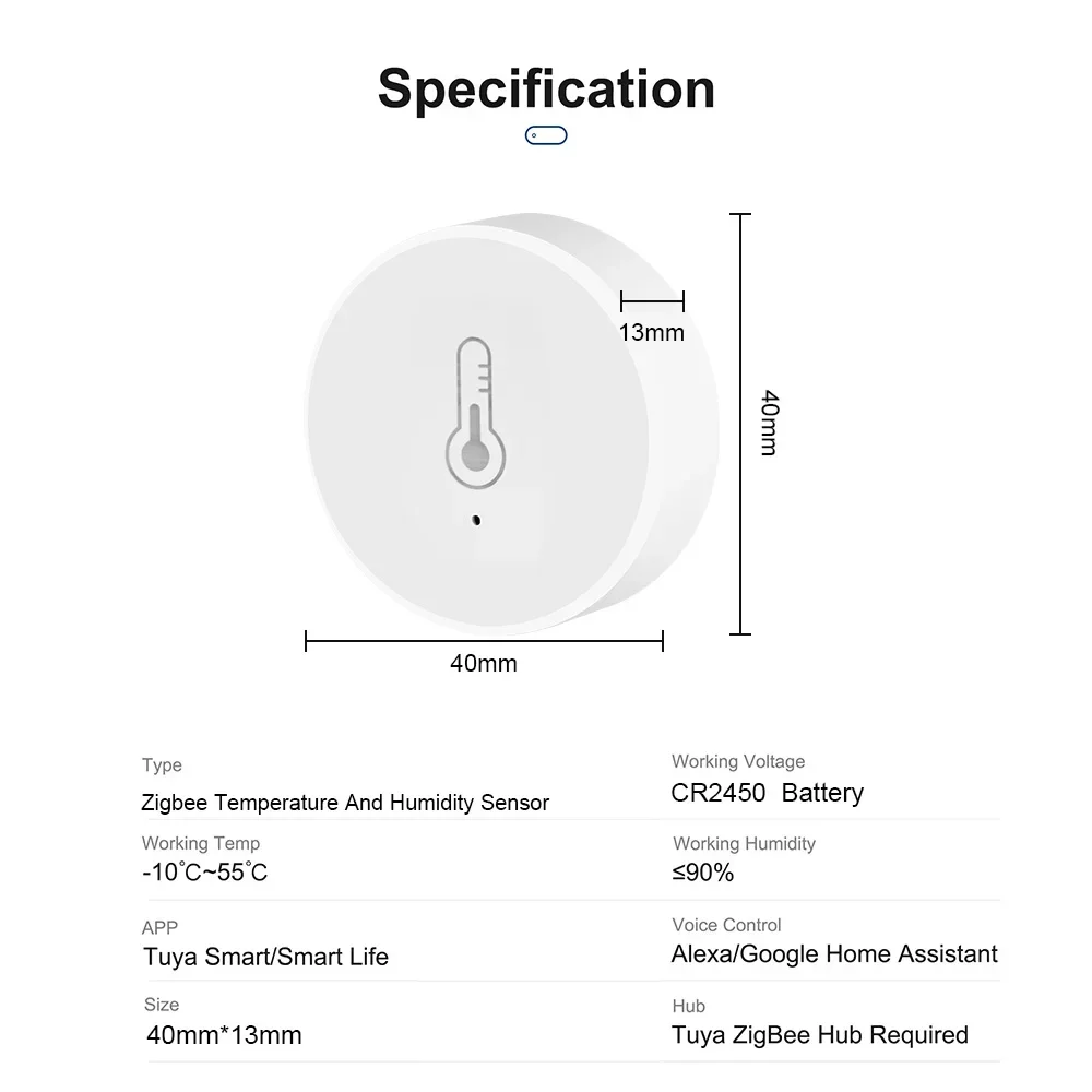 Tuya Zigbee 3.0 Temperature And Humidity Sensor Remote Monitor By Smart Life APP Battery Powered Works With Alexa Google Home