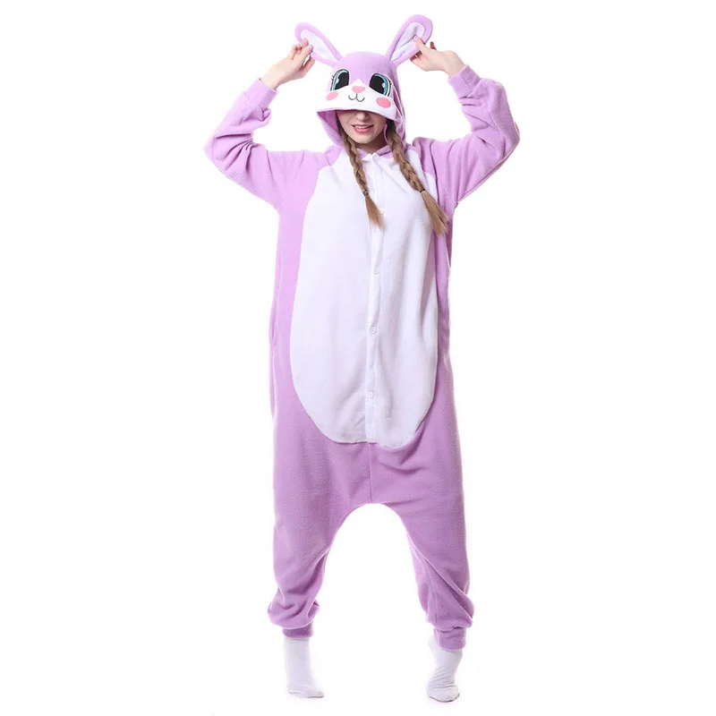 Lapins mignons Cosplay Costume, Festival d'Halloween, Tenue animale trempée, Kigurumi Onesies, Combinaison, Salopette, Femmes, Hommes, Adultes