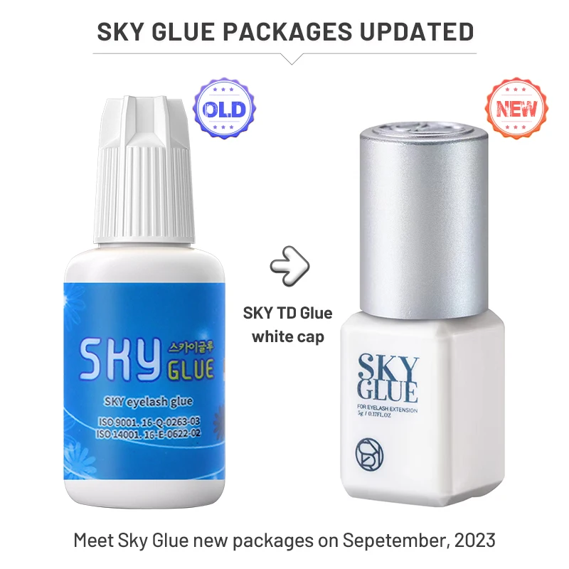 1 Bottle Original Korea 5ml Sky Glue for Eyelash Extensions Sky TD Glue Sky Clear White Cap False Lash Adhesive with Sealed Bag