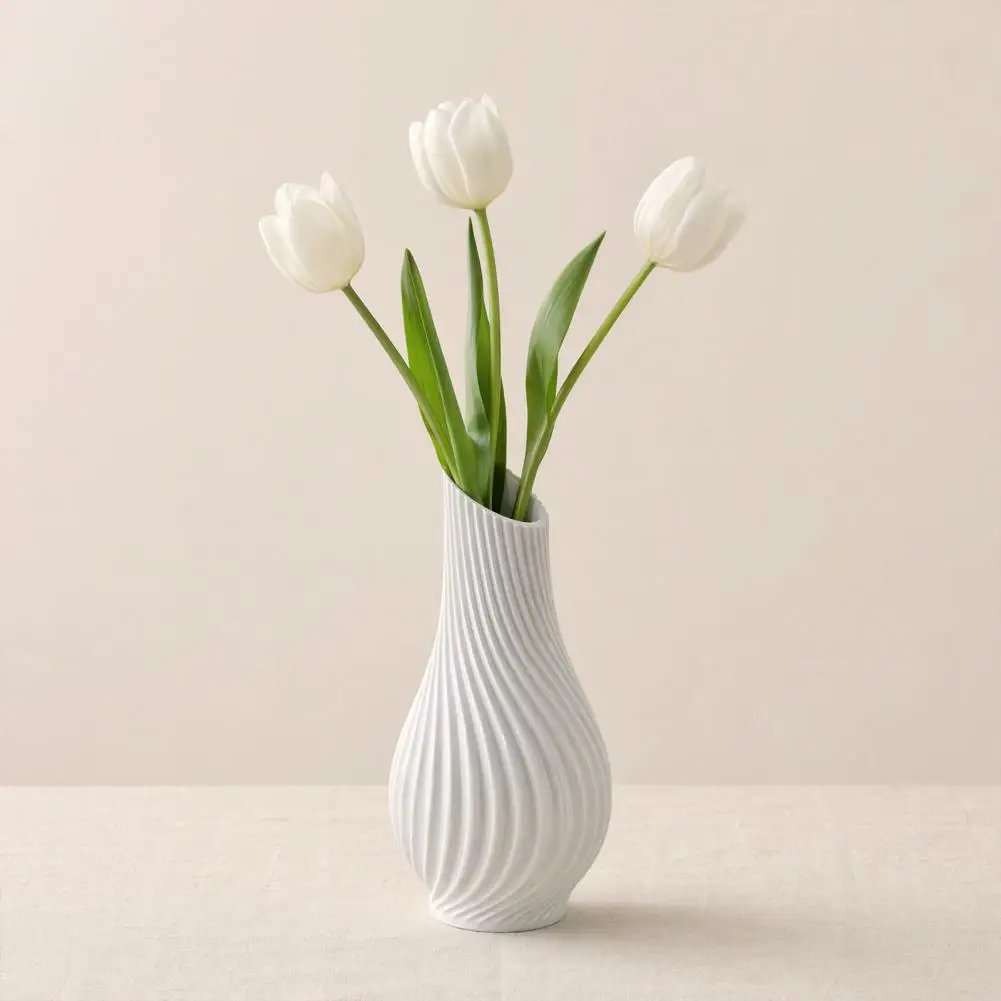3D Printed Ribbed Flower Vase Decorative Plastic Flower Vase Flower Holder Container for Home Office Table Centerpiece
