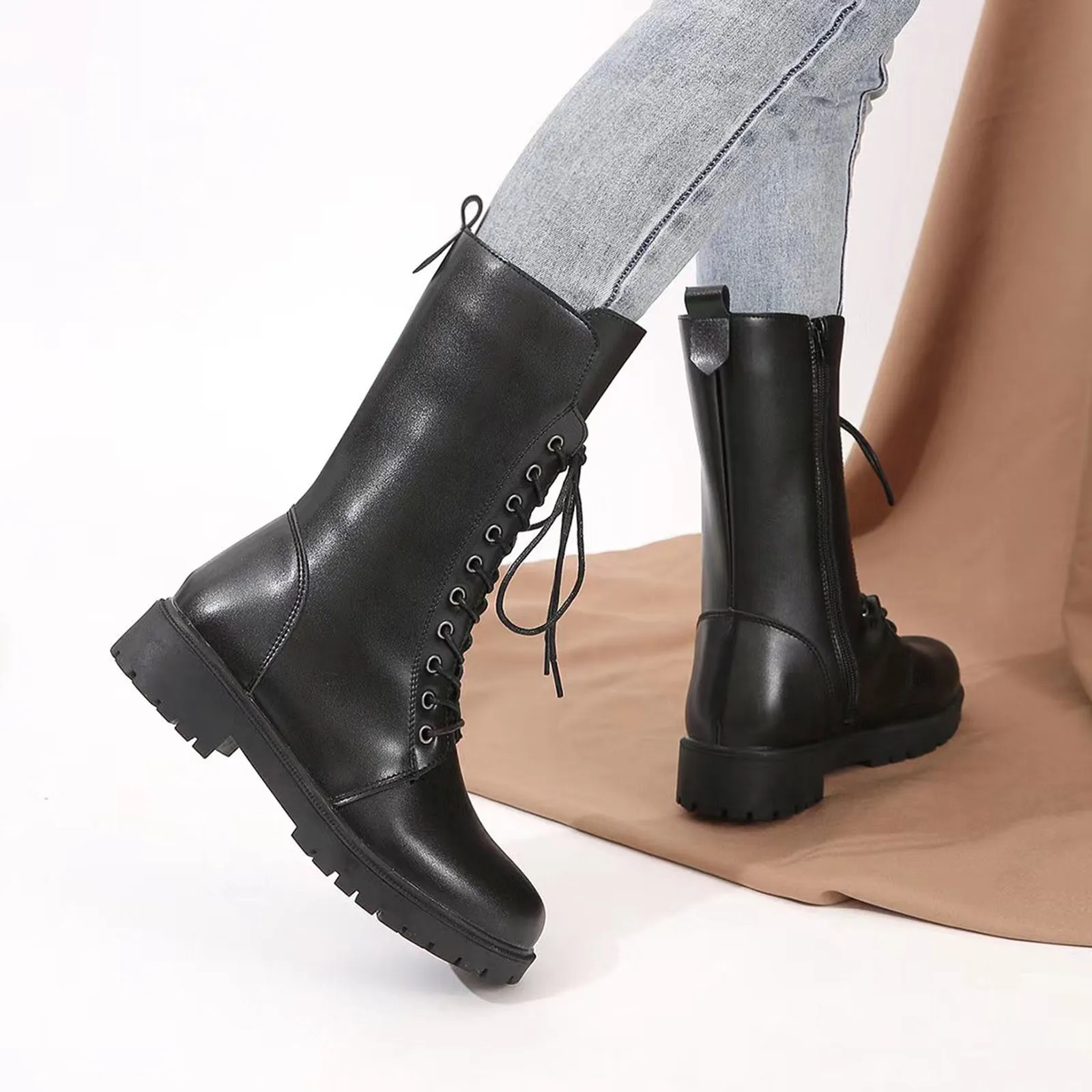 Punk Bandage Boots Women Cow Leather Shoes Keep Warm High Top Genuine Leather Boots For Women Fashion Boots Winter Snow Boots