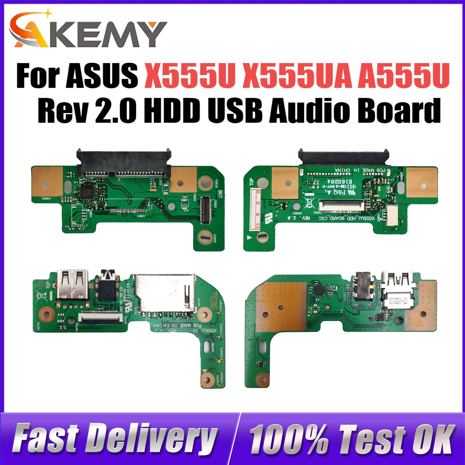 

Original For Asus X555U X555UA A555U F555U K555U X555UJ Rev 2.0 HDD Hard Disk Drive USB Audio Board 100% Tested Fast Ship