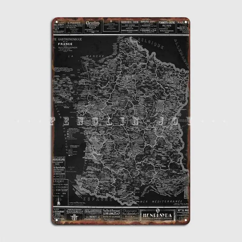 France Culinary Map Poster Metal Plaque Cinema Garage Pub Garage Classic Wall Plaque Tin Sign Poster