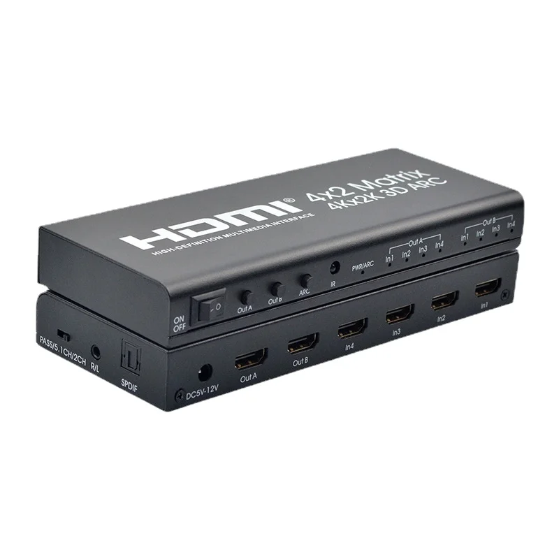 

HDMI Matrix 4x2 High Definition Switcher - 4Kx2K Distributor with ARC Audio Return - Low Heat Generation - EDID Switching