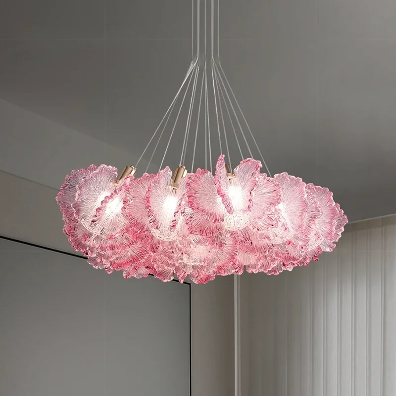 French Colorful Acrylic Floral Pendant Lamp For Bedroom Restaurant French Ceiling Led Chandelier For Hotel Dining Room Lighting