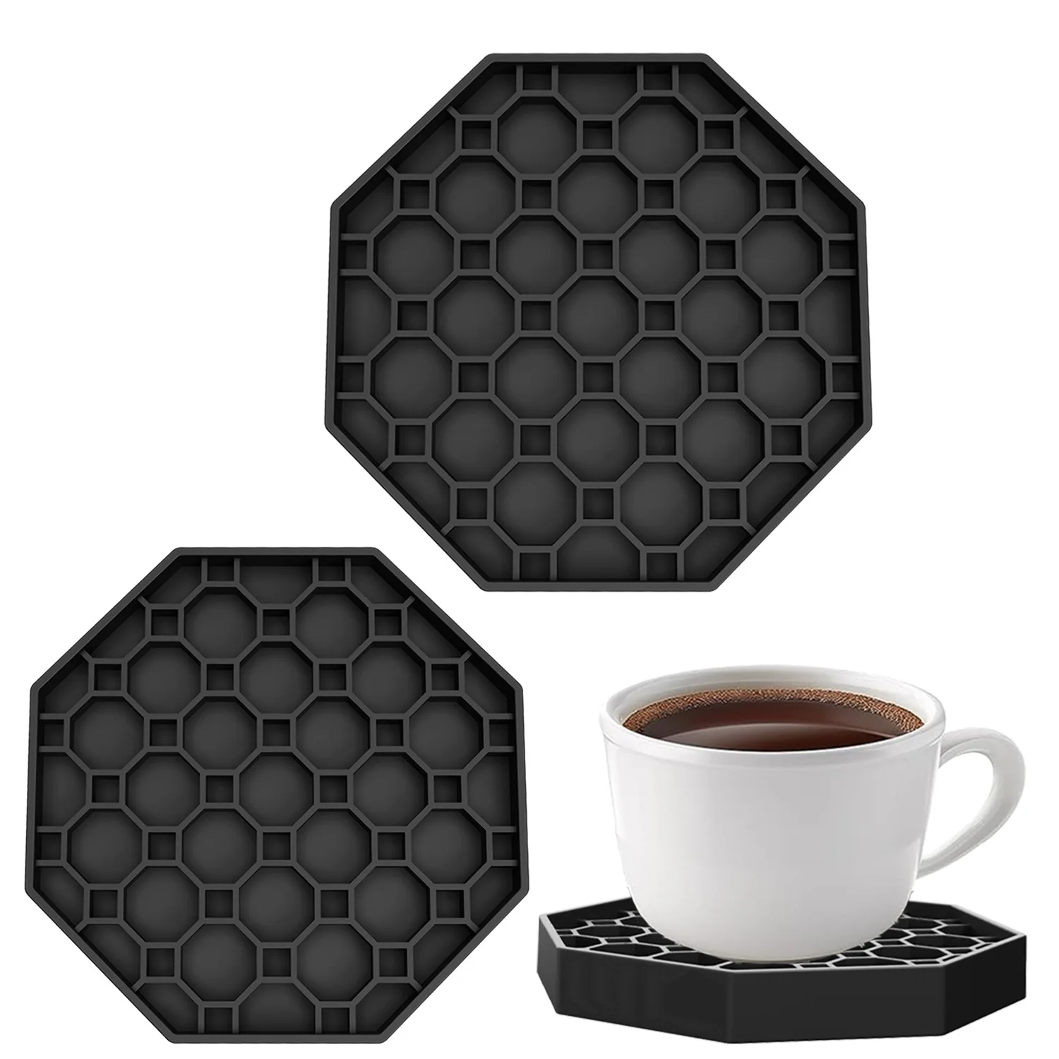 Silicone Drink Coasters with Holder Heat Resistant Cup Dish Drying Mat Tabletop Protection Non-Slip Coasters for Drinks 1Set