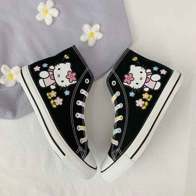 Hello Kitty Canvas Shoes Teenager Tennis Shoes Girls High-Top Basket Shoes Women Kitty Cat Casual Sneakers Sanrio Anime Shoes