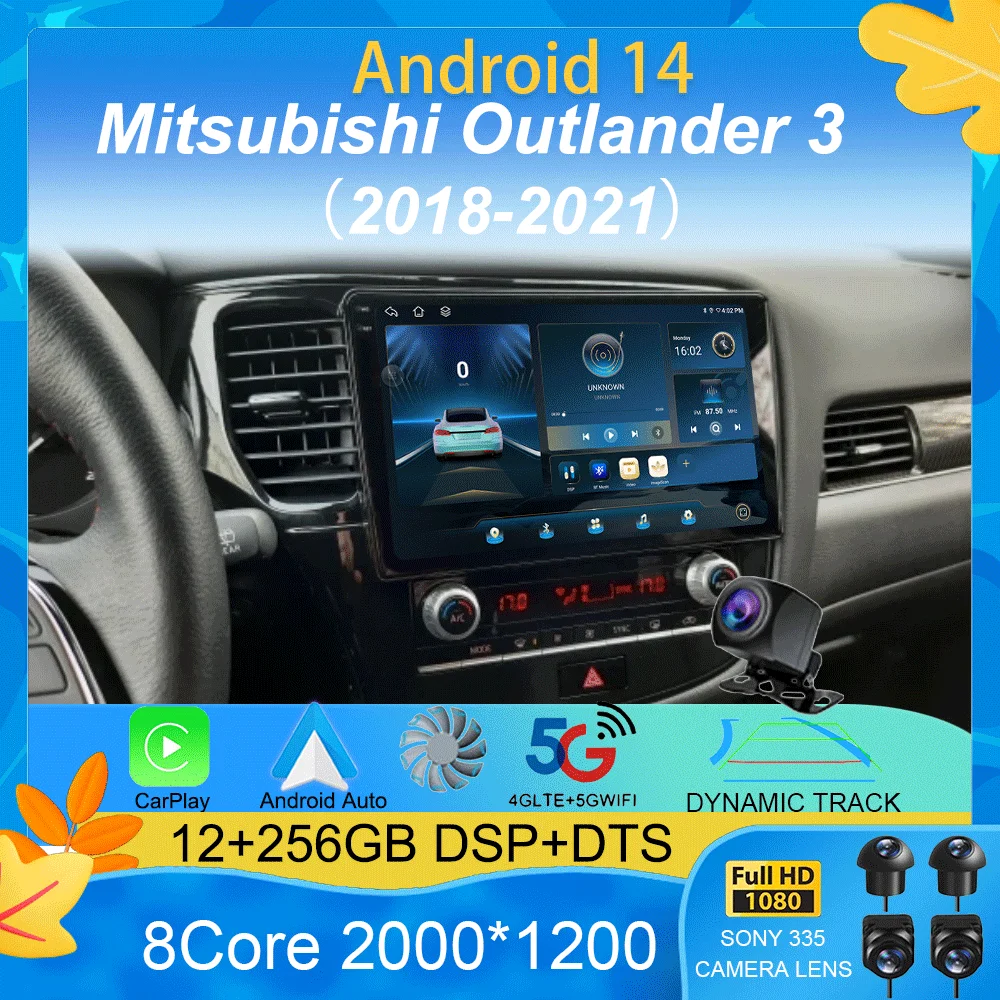 Android 14 Car Radio For Mitsubishi Outlander 3 III GF0W GG0W 2018 - 2021 Multimedia Video Player Navigation stereo GPS