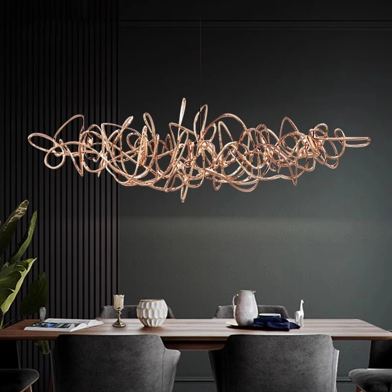

Postmodern minimalist LED restaurant bar chandelier decoration graffiti style creative art personality stainless steel lamp