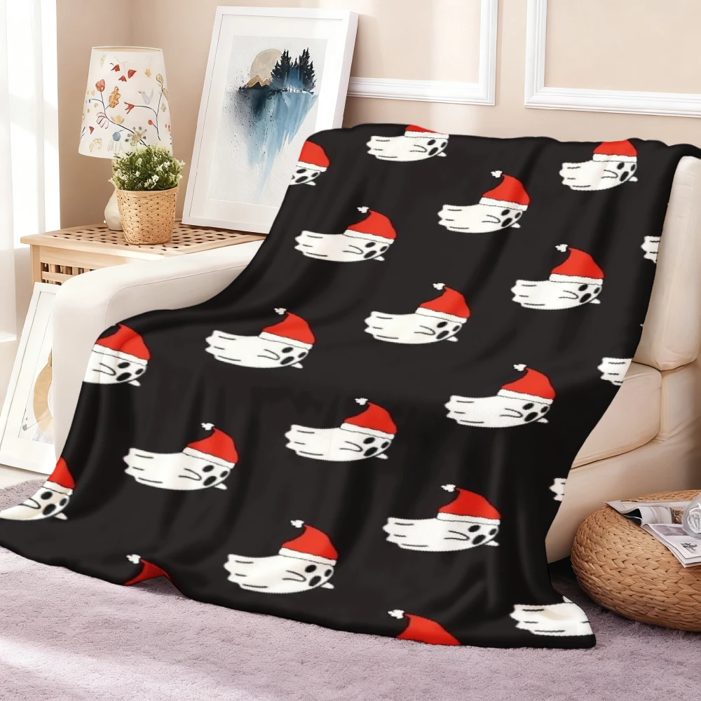 Gothmas Flannel Blanket Gothic Christmas Hat Skull Printed Throw Blanket for Winter Festival Deco Fluffy Bedpread Gothmas Gift