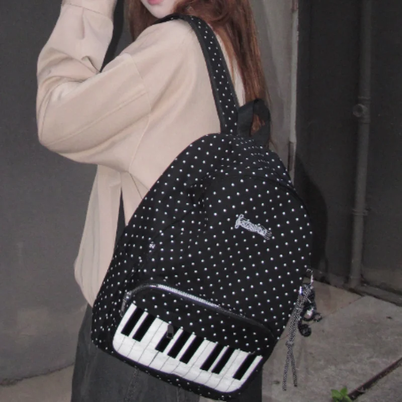 حقيبة ظهر للطلاب من Piano Key Polka Dot جديدة أنيقة وبسيطة ومتعددة الاستخدامات وخفيفة الوزن وسعة كبيرة على الطراز القديم للجنسين حقيبة ظهر للكمبيوتر المحمول #1