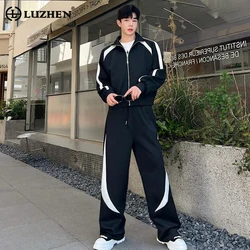 LUZHEN Autumn Trendy Contrast Color Stripe Design Sport Jacket Korean Casual Baggy Sweatpants Men Fashion Two-piece Sets 0f7ff5