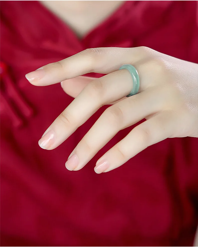 Natural Old Pit A Goods Jade Light Blue Water Ring For Men's Gifts Women's Couple Ring Ice Jadeite Square Jewelry Drop Shipping